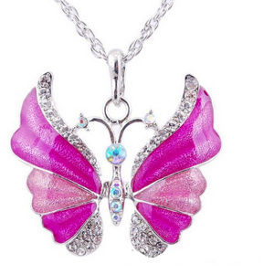 Pink Crystal Butterfly Pendant Necklace Jewelry 79